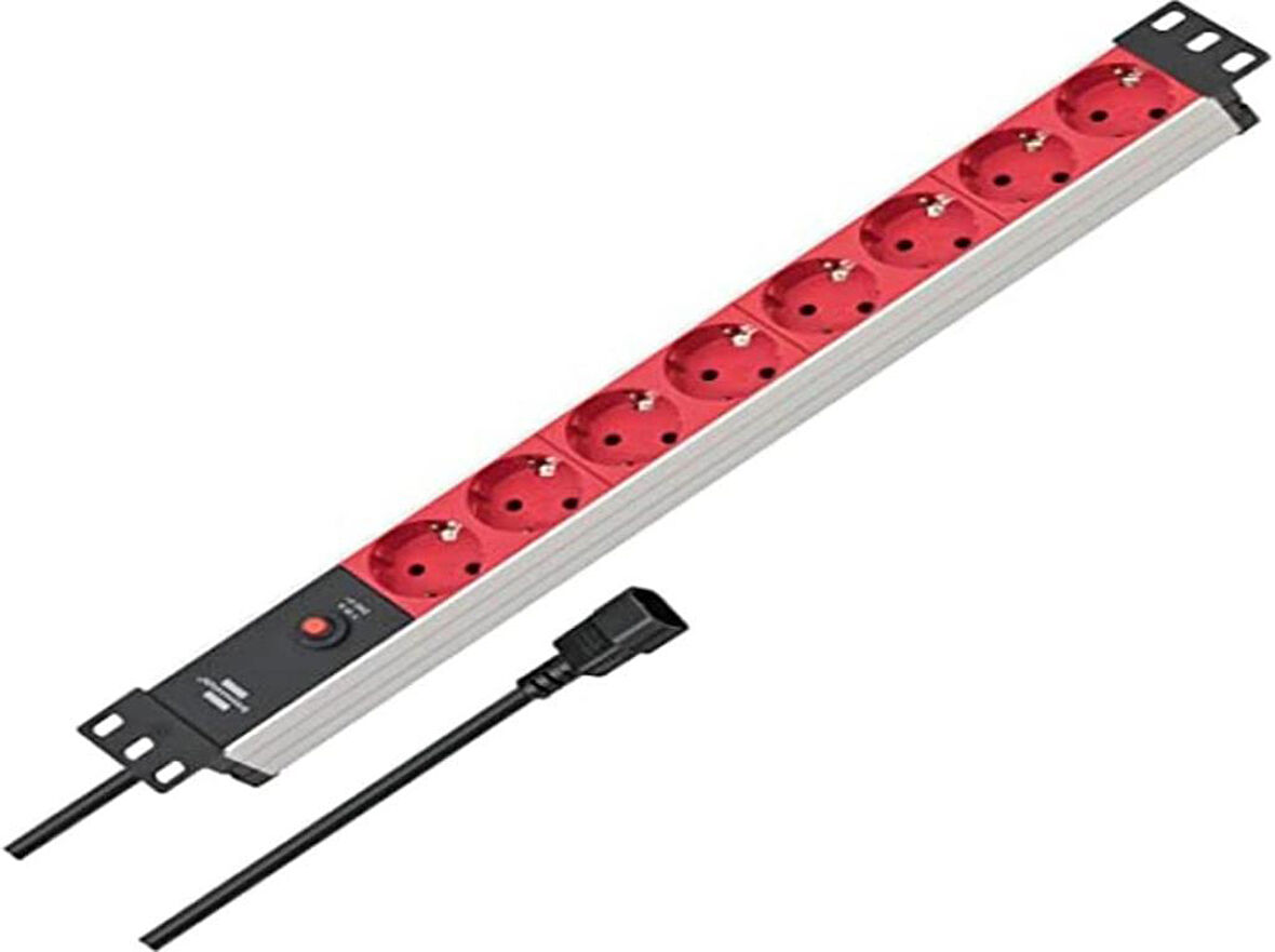 Brennenstuhl Alu-Line Serisi 19" Server Kasası Uyumlu Uzatma Kablosu 8 Soketli 2 Metre 10 Amper Devre Kesicili Dişi Priz