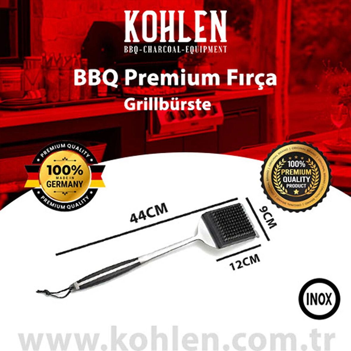 KOHLEN Grillbürste Premium Fırça – Paslanmaz Çelik BBQ Temizleme Fırçası