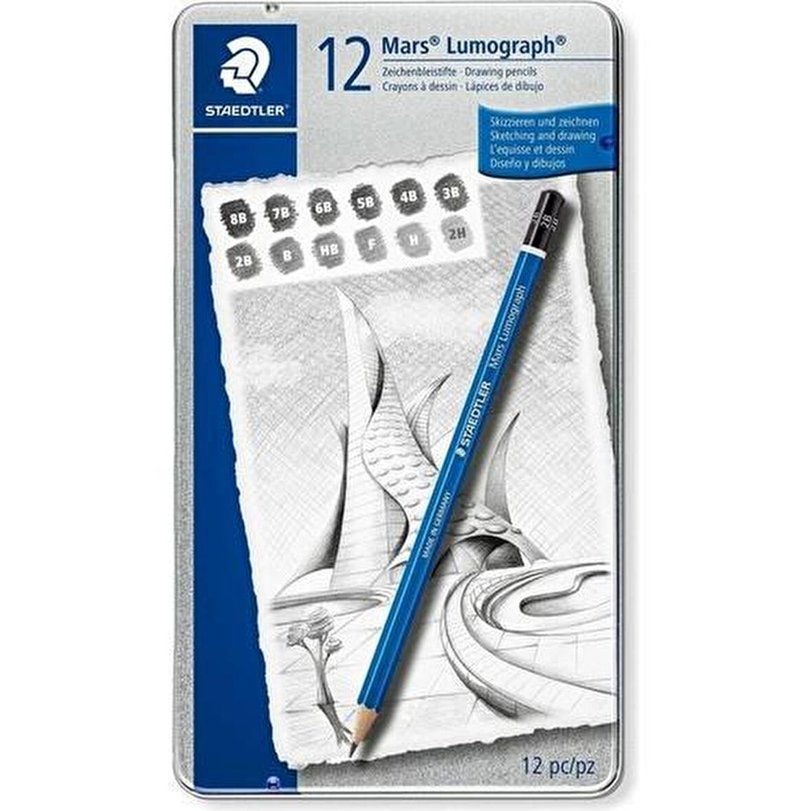 Staedtler Mars Lumograph Dereceli Kalem 12'li Set Metal Kutu (8b-2h)