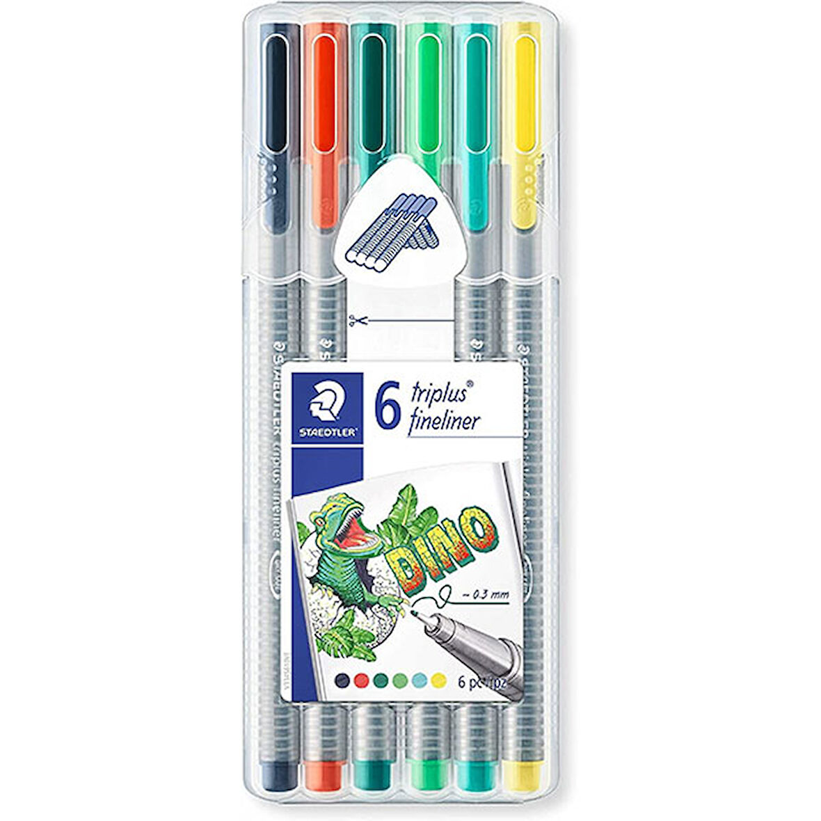 Staedtler Triplus 6'lı 0.3mm Üçgen Fineliner Dino Kalem Seti SB6CS10