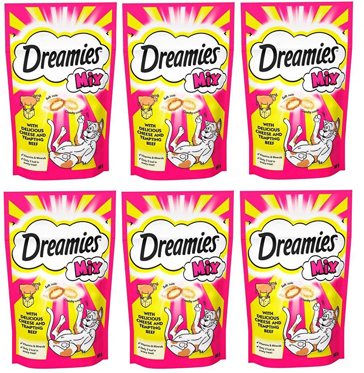 Dreamies Mix Peynir - Sığır Etli Granül Yetişkin Kedi Ödülü 6x60 g 