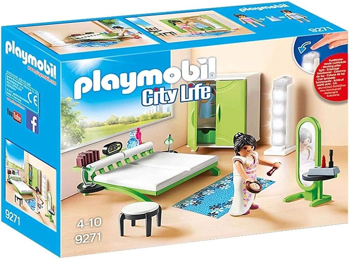 Playmobil 9271 City Life Çalışan Lambalı Yatak Odası, eğlenceli ve yaratıcı rol yapma, 4 yaş ve üzeri çocuklar için uygundur