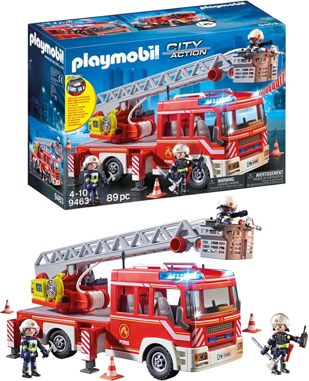 PLAYMOBIL City Action 9463 ışıklı ve sesli, merdivenli itfaiye aracı, 5 yaşından itibaren