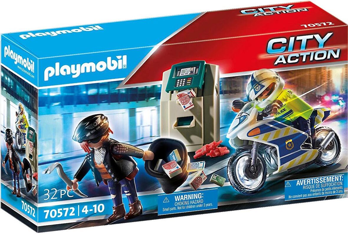 Playmobil 70572 Şehir Aksiyonu Polis Banka Soyguncusu Kovalama, 4 yaş ve üzeri çocuklar için uygun eğlenceli yaratıcı rol yapma, oyun seti