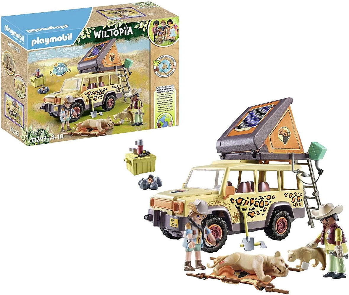 Playmobil Wiltopia 71293 Aslanlar ve Arazi Aracı, Savanada Macera Dolu Hayvan Bakımı, Sürdürülebilir Malzemeden Eğitici Oyuncak, 4 Yaşından Büyük Çocuklar İçin Oyuncak