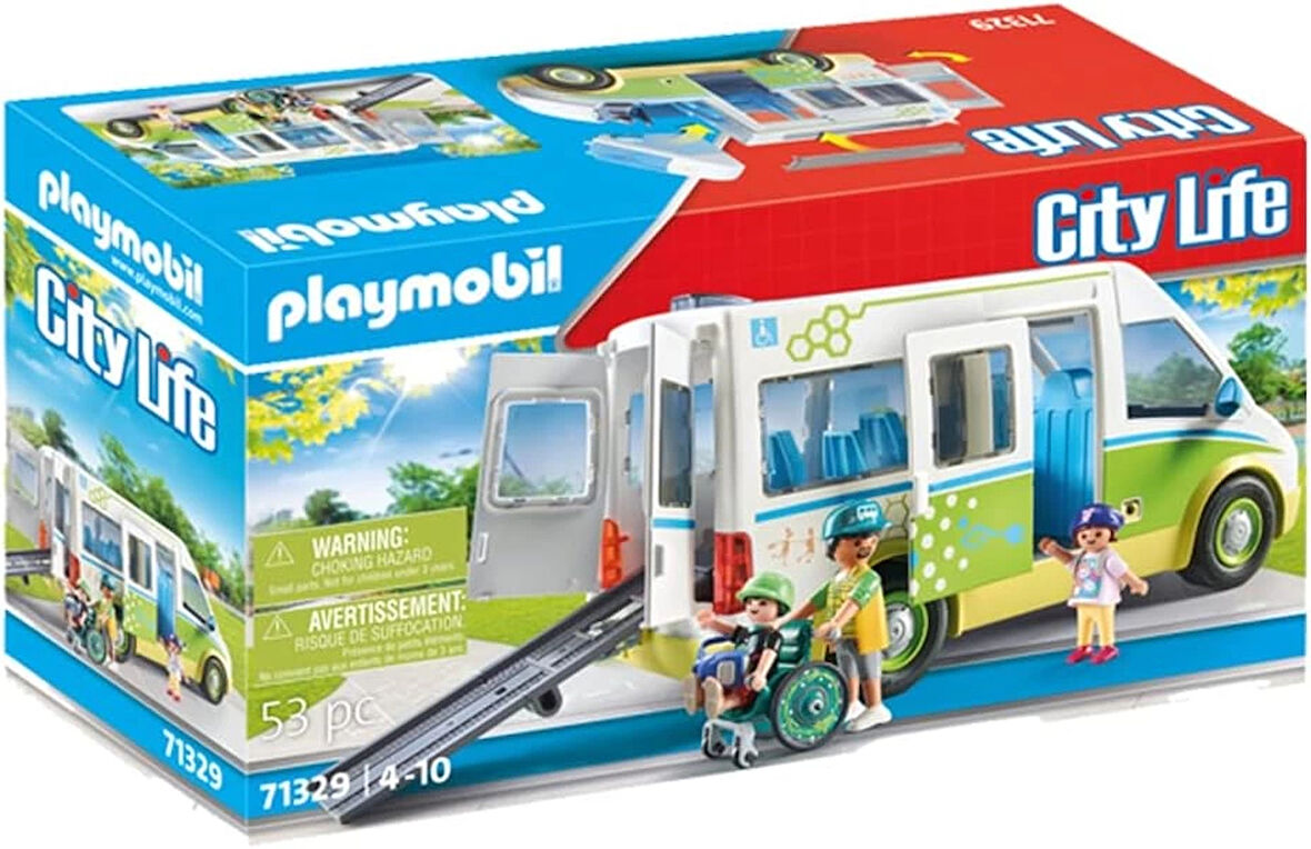 Playmobil City Life 71329 Okul Otobüsü, Sürgülü Kapılı Büyük Okul Otobüsü, Tekerlekli Sandalye İçin Katlanabilir Rampa ve 5 Figür İçin Yer, 4 Yaşından Büyük Çocuklar İçin Oyuncak