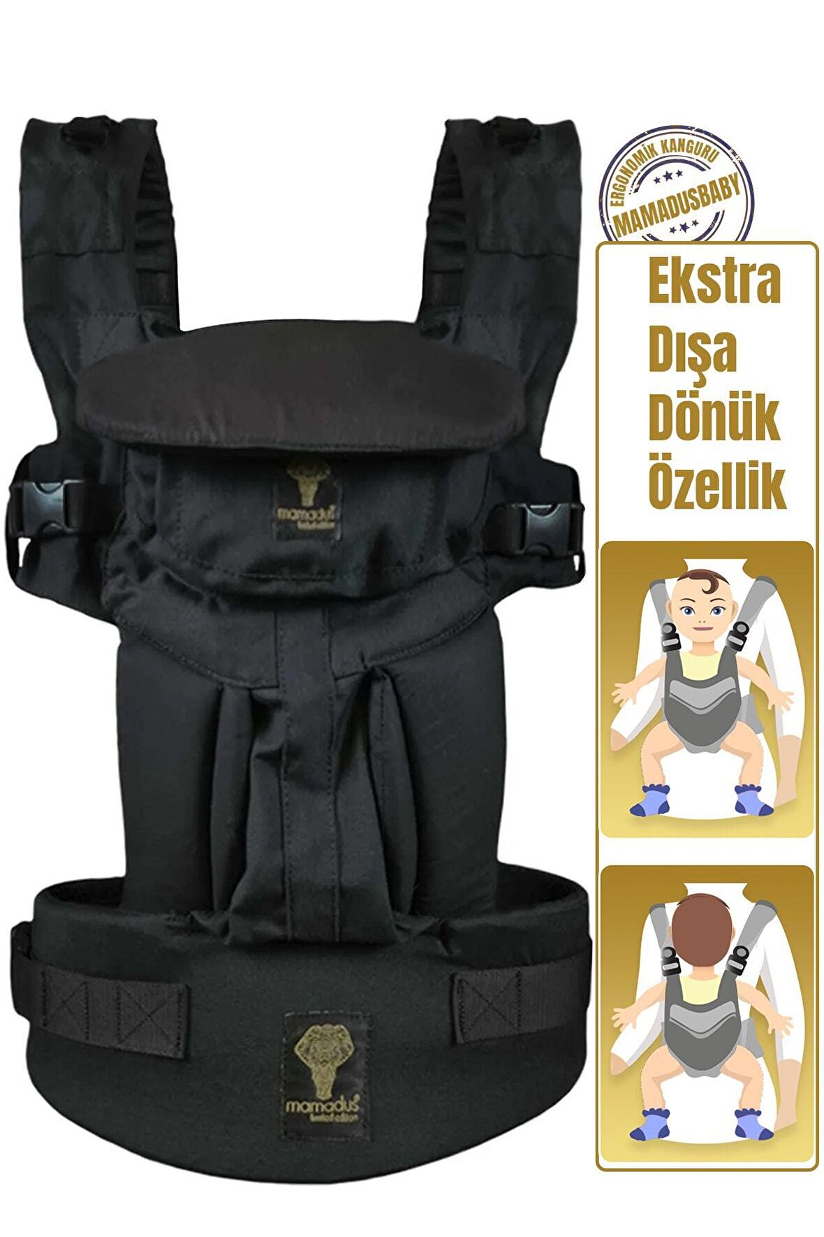 Plus Ekstra Dışa Dönük Ergonomik Kanguru - Siyah