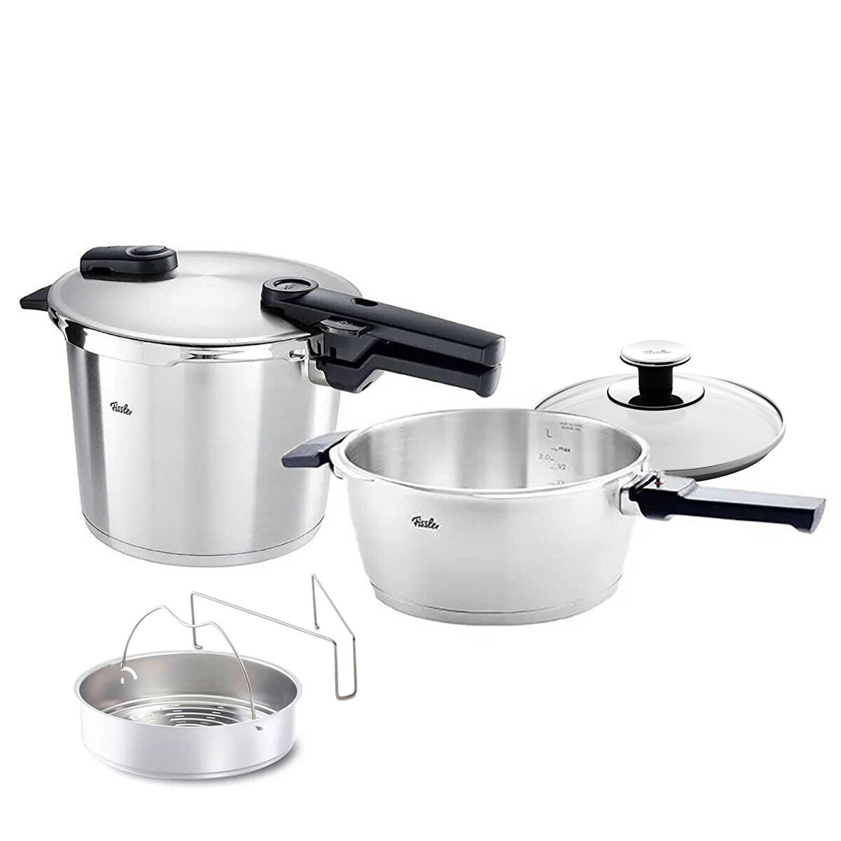 Fissler Vitaquick Premium 6+3,5 Litre Düdüklü Tencere + Buharda Pişirme Aparatı