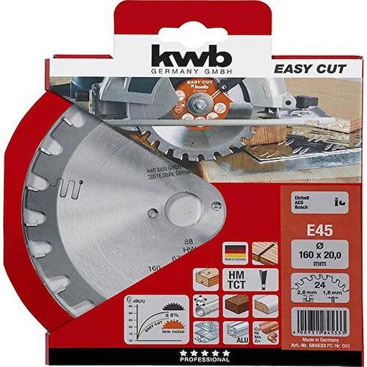 KWB Tepsi Testere 160 X 20mm 24 Diş E45 584533