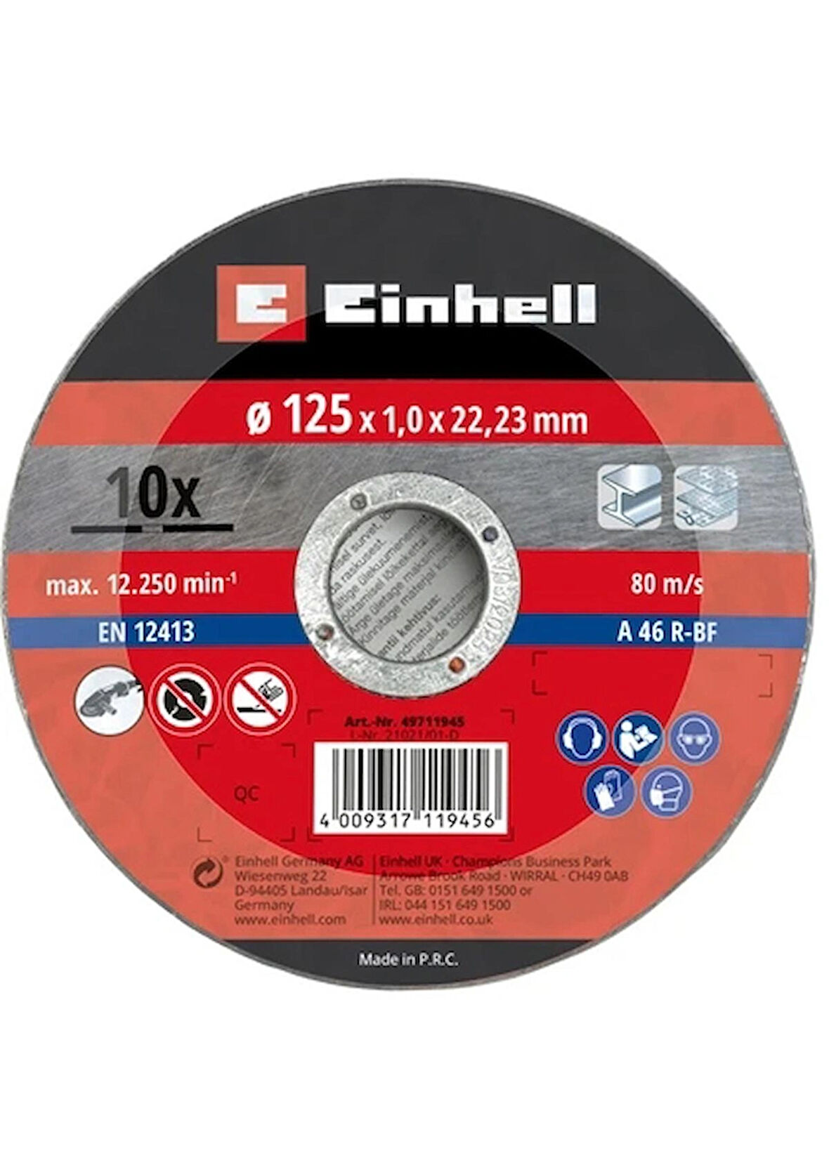 Einhell Metal kesici disk 125 x 1 x 22,23 mm 10 adet