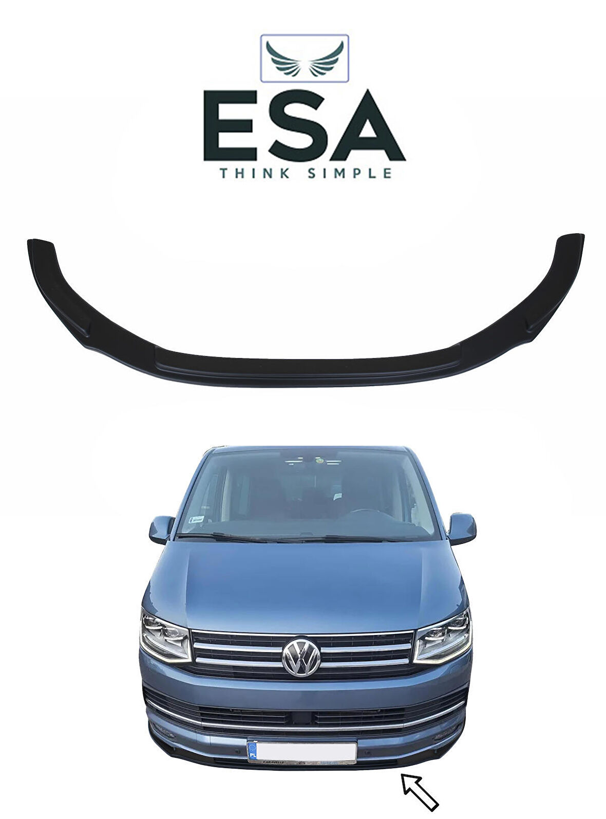 ESA Volkswagen Caravelle T6 2015-2020 Siyah Ön Tampon Eki Lip ABS