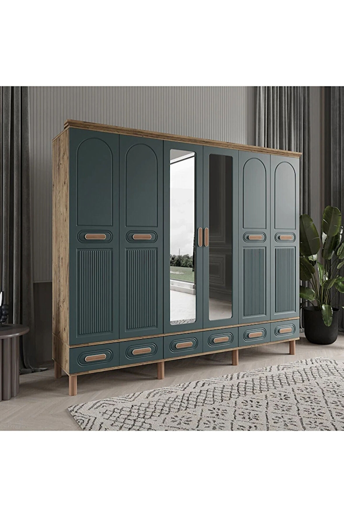 PERA 6 KAPAKLI YEŞİL GARDIROP TAMAMI MDF