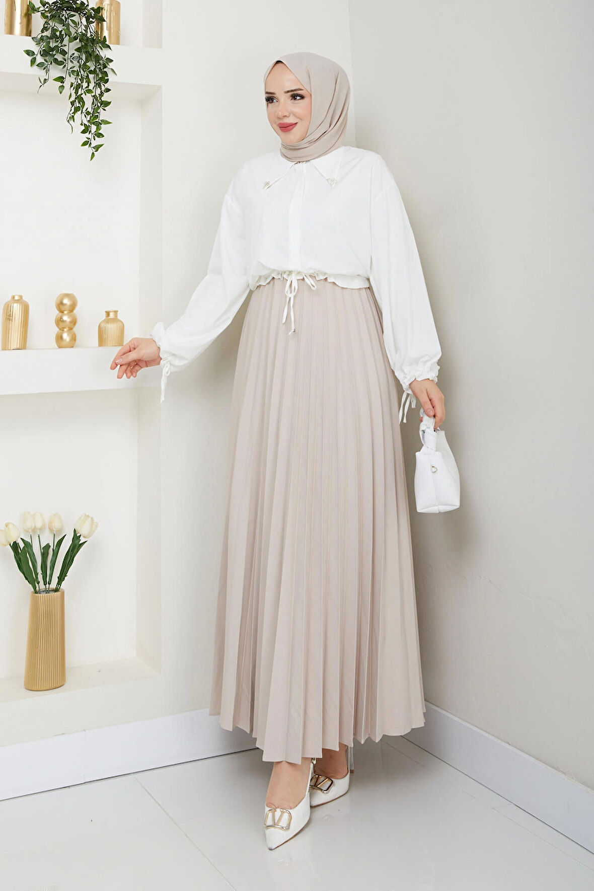 Dabıl krep kumaş Piliseli tesettür Etek