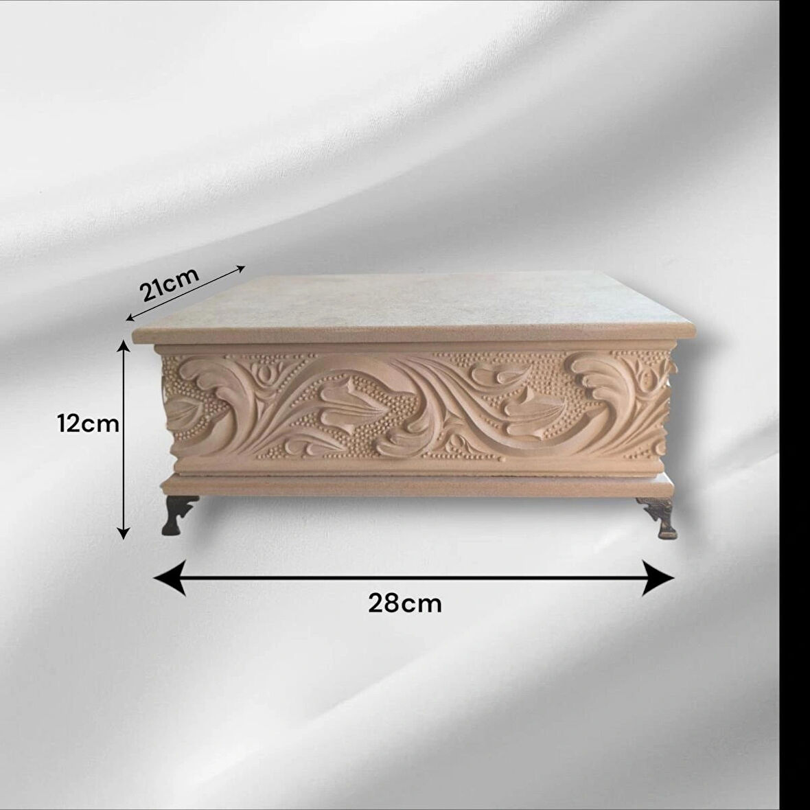 Ahşap- Ham Mdf- Desenli-takı-makyaj-aksesuar-çok Amaçlı- Ayaklı dikdörtgen Dekoratif Kutu