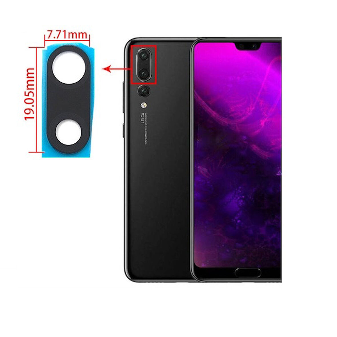 Huawei Uyumlu P20 PRO Arka Kamera Camı Lens Yapışkanlı