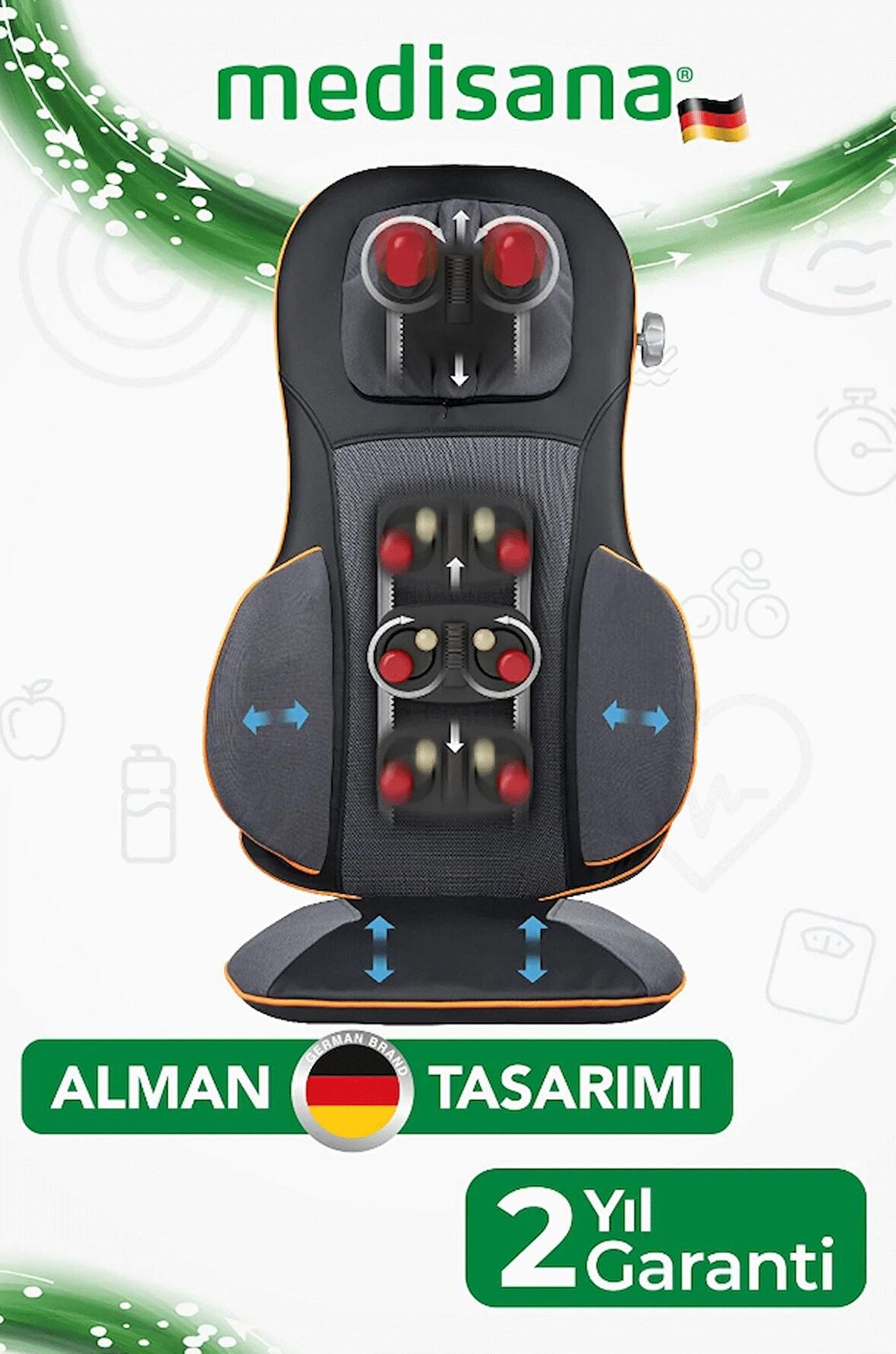 Medisana Alman Tasarım Boy Ayarlamalı Isıtmalı Titreşimli Shiatsu Masaj Minderi 88939