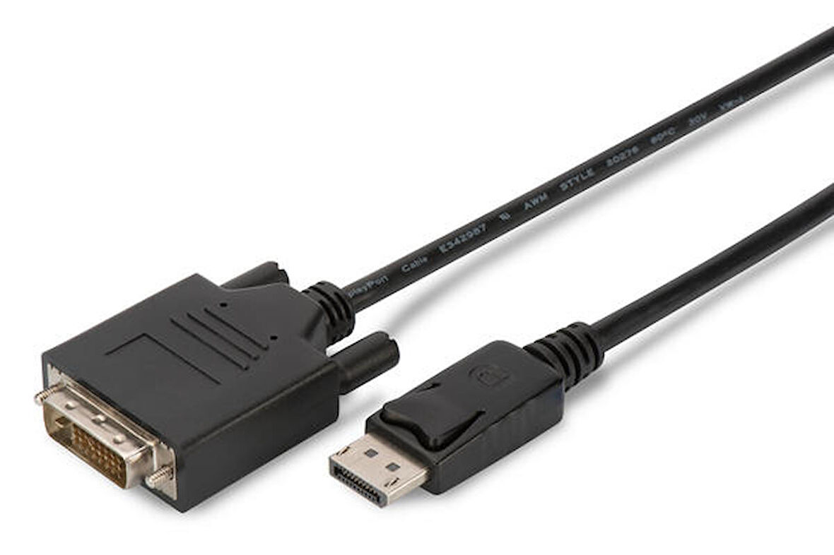 Digitus AK-340301-020-S 2 Mt DISPLAY PORT to DVI 24+1 DP1.1a AWG28 2x Zırhlı Klit Dönüştürücü Kablo