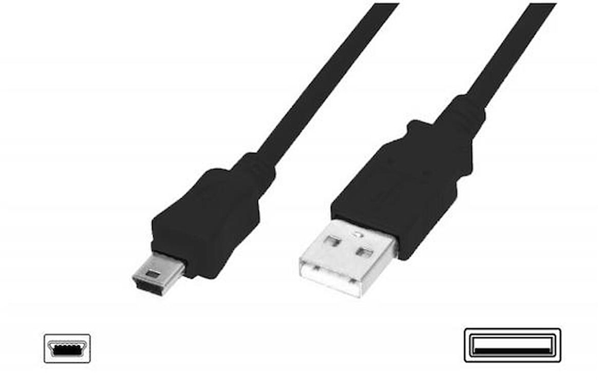 Digitus AK-300130-010-S 1 Mt USB 2.0 to mini USB 5 Pin Erkek-Erkek AWG28 UL USB 2.0 Kablo