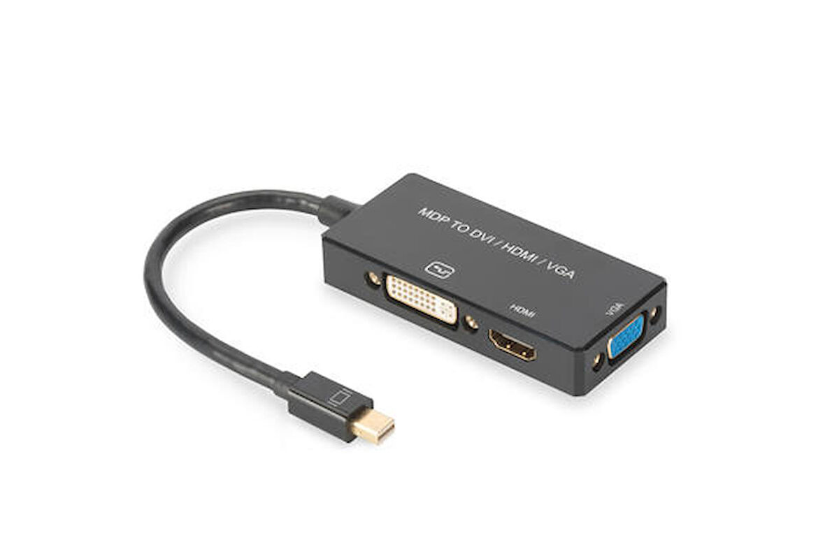 Digitus AK-340419-002-S mini DISPLAY PORT to VGA DVI HDMI Erkek-Dişi Zırhlı Görüntü Çoklayıcı