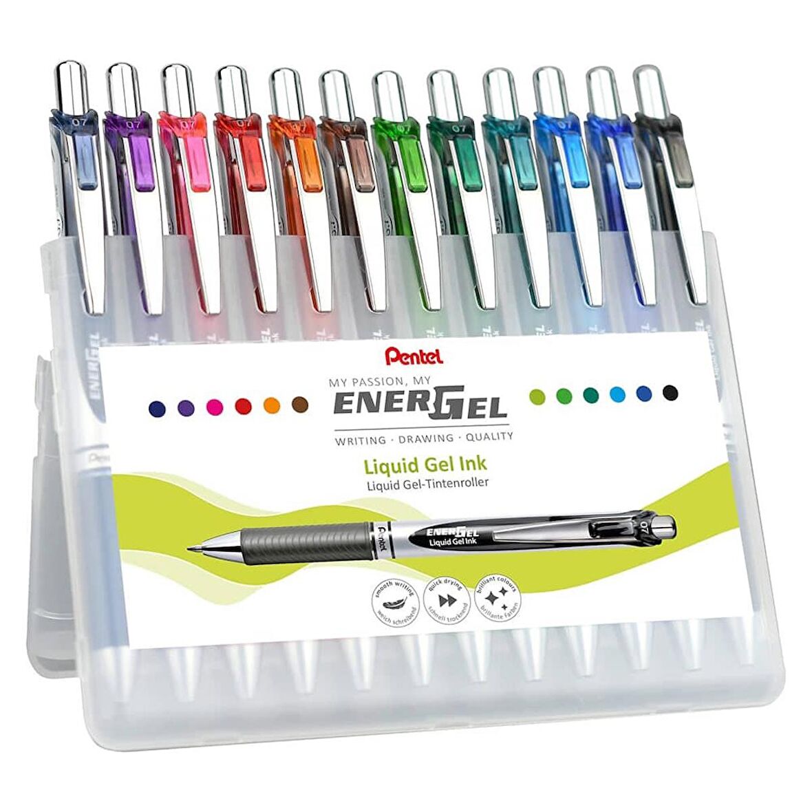 Pentel EnerGel Mekanizmalı Jel Roller Kalem 0.7 mm 12 Renk Set BL77-12