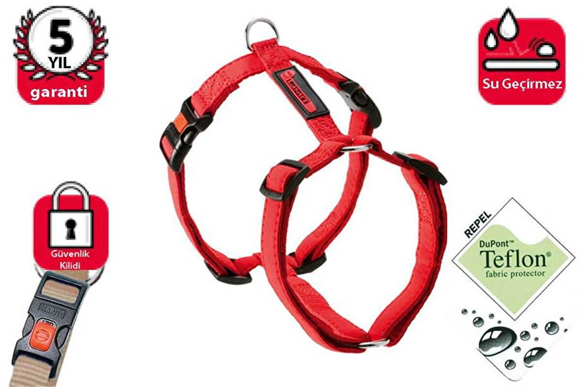 KARLIE TEFLON KİLİTLİ GÖĞÜS TASMA 35-50CM KIRMIZI