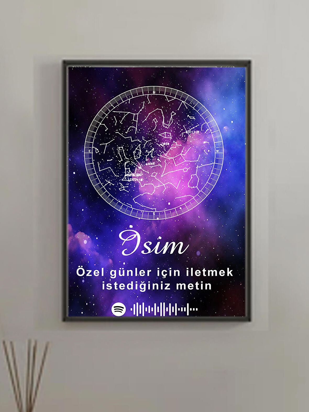 Kişiye Özel Yıldız Haritası Çerçeveli Gökyüzü Spotify kodlu Harita  Sevgiliye Hediye Tablo