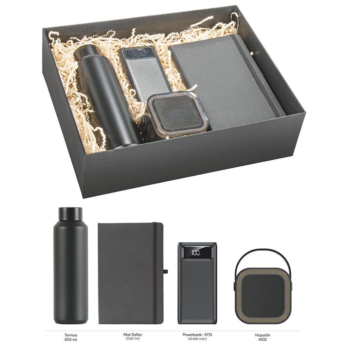 VIP Hediyelik Set - Powerbank, Defter, Termos ve Hoparlör - (4’lü Kurumsal Hediye Seti) - 4022