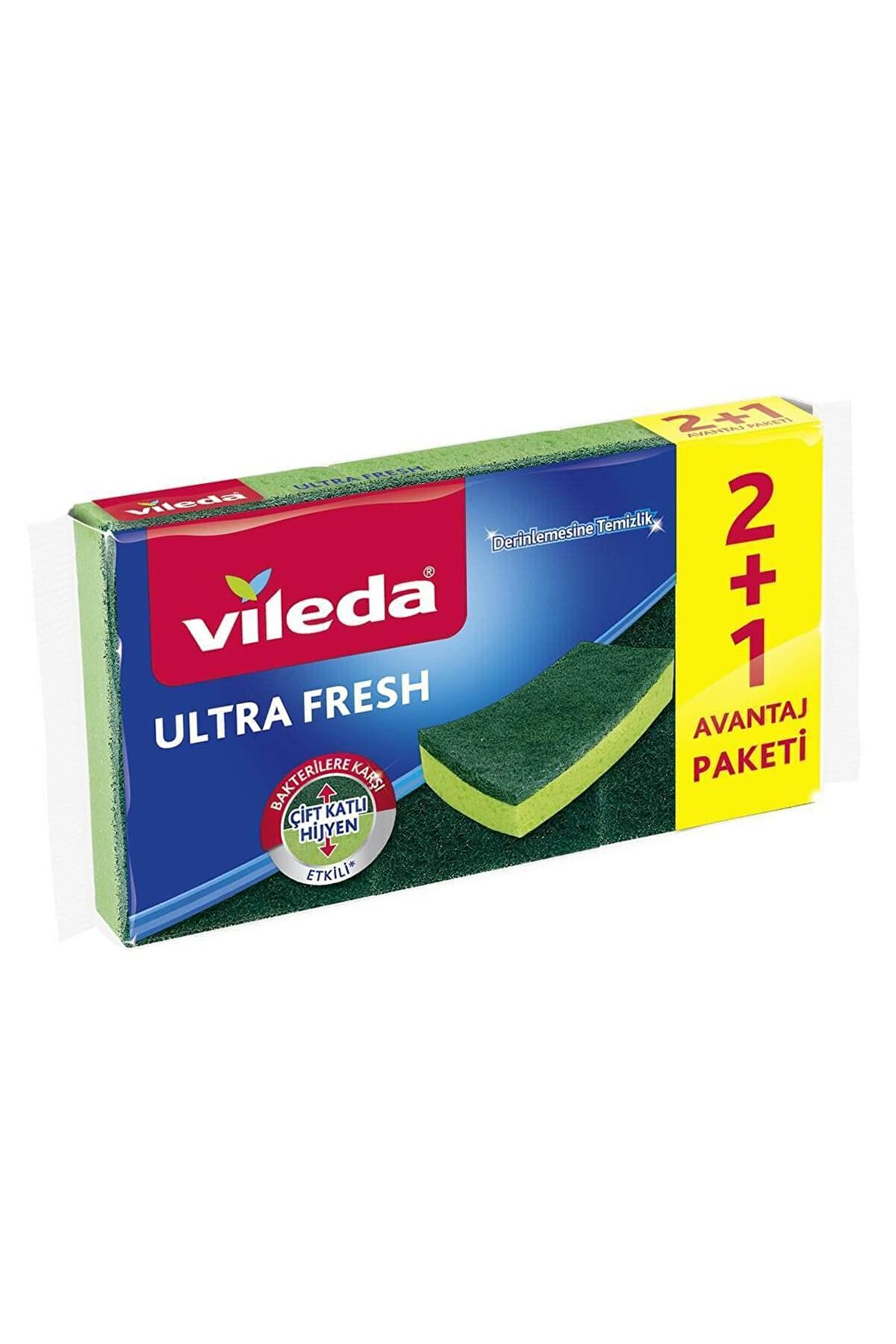 Vileda Ultra Fresh Bakterilere Karşı Etkili 2+1 Düz Sünger 