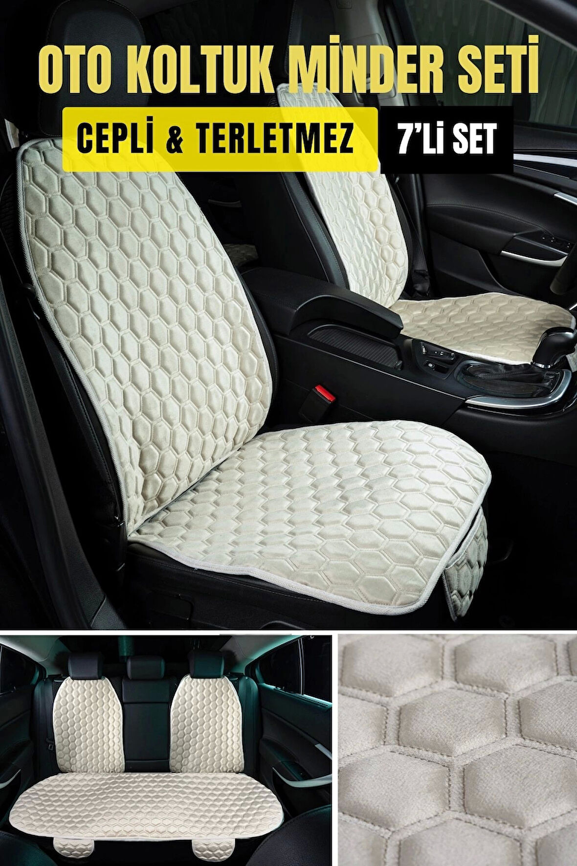 PREMİUM BABYFACE KUMAŞ OTO MİNDER SETİ BEJ( 7 PARÇA)