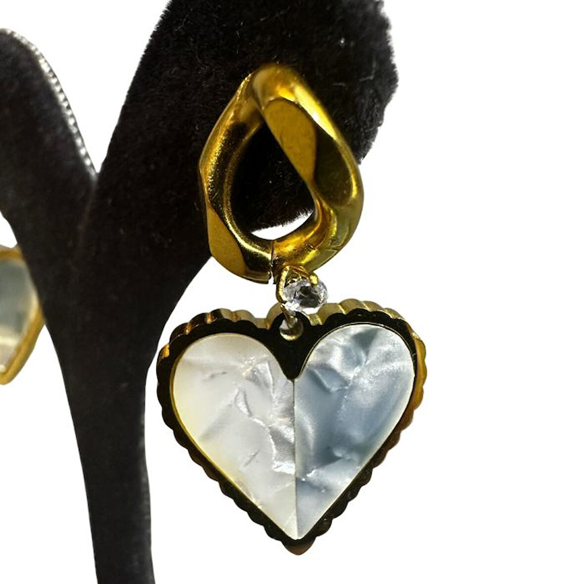 Uretti - İREM 3914 8661 Mavi Sedefli Kalp Figürlü Küpe