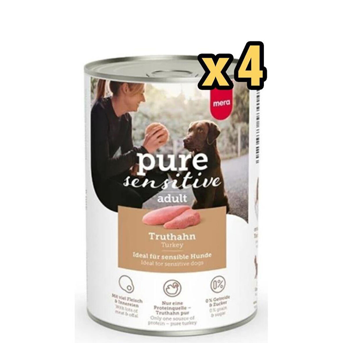 Mera Pure Sensitive Adult Hindili Yetişkin Köpek Konservesi 400 Gr x 4 Adet