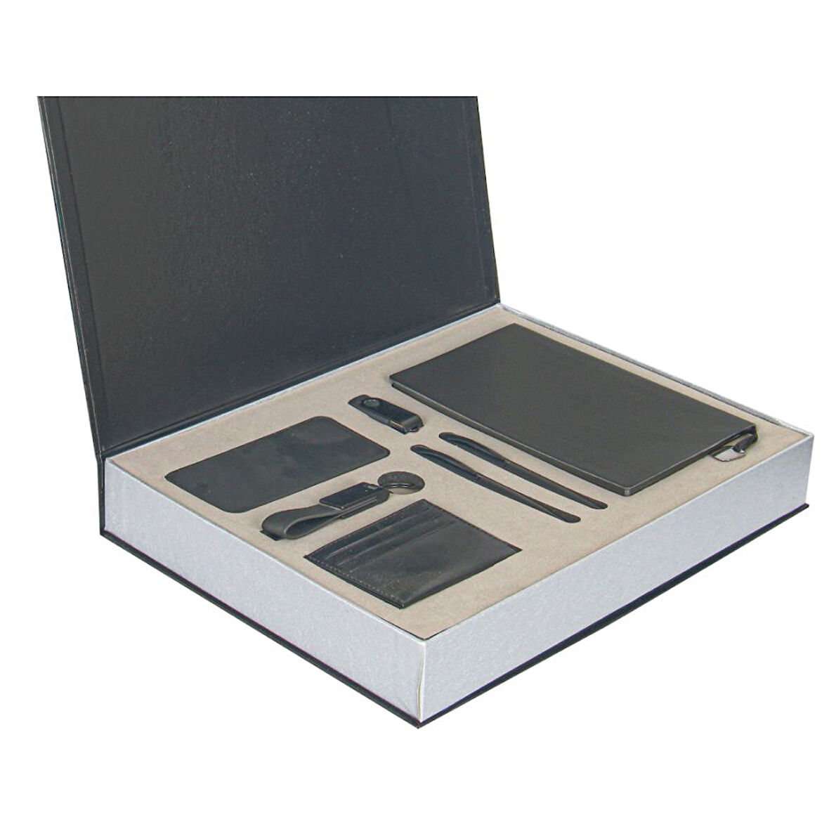 VIP Hediyelik Set - Powerbank, Defter, Kalem, USB Bellek, Anahtar ve Kartvizitlik - (6lı Kurum Seti)
