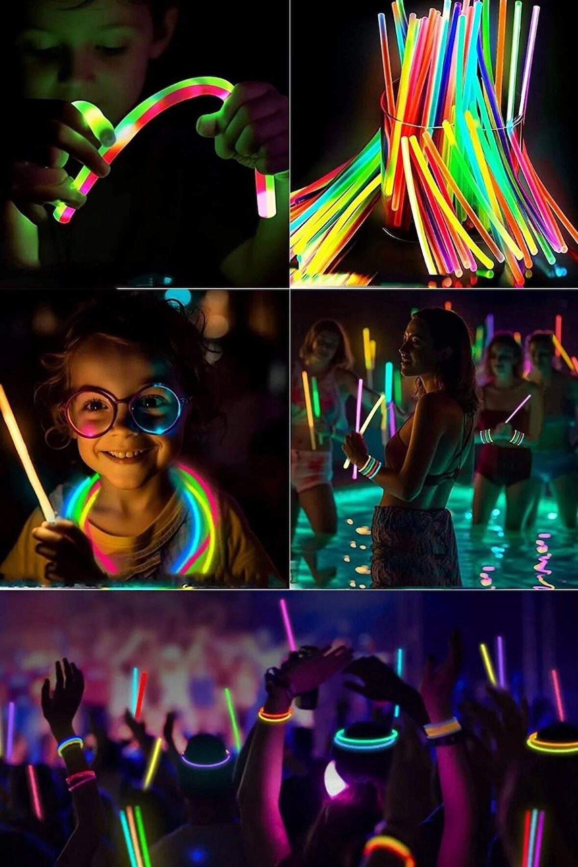 50+50 100 Parça Işıklı Fosforlu Glow Stick Parti Eğlence Işığı Neonlu Birleştirmeli Çubuk