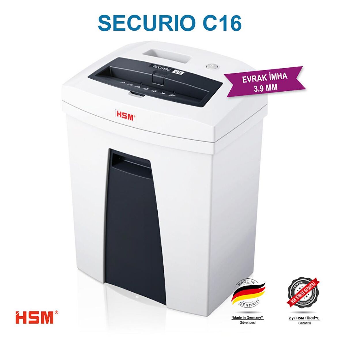 HSM SECURIO C16 - 3,9mm - Evrak İmha Makinesi / Kağıt Kırpma Makinesi - 25lt