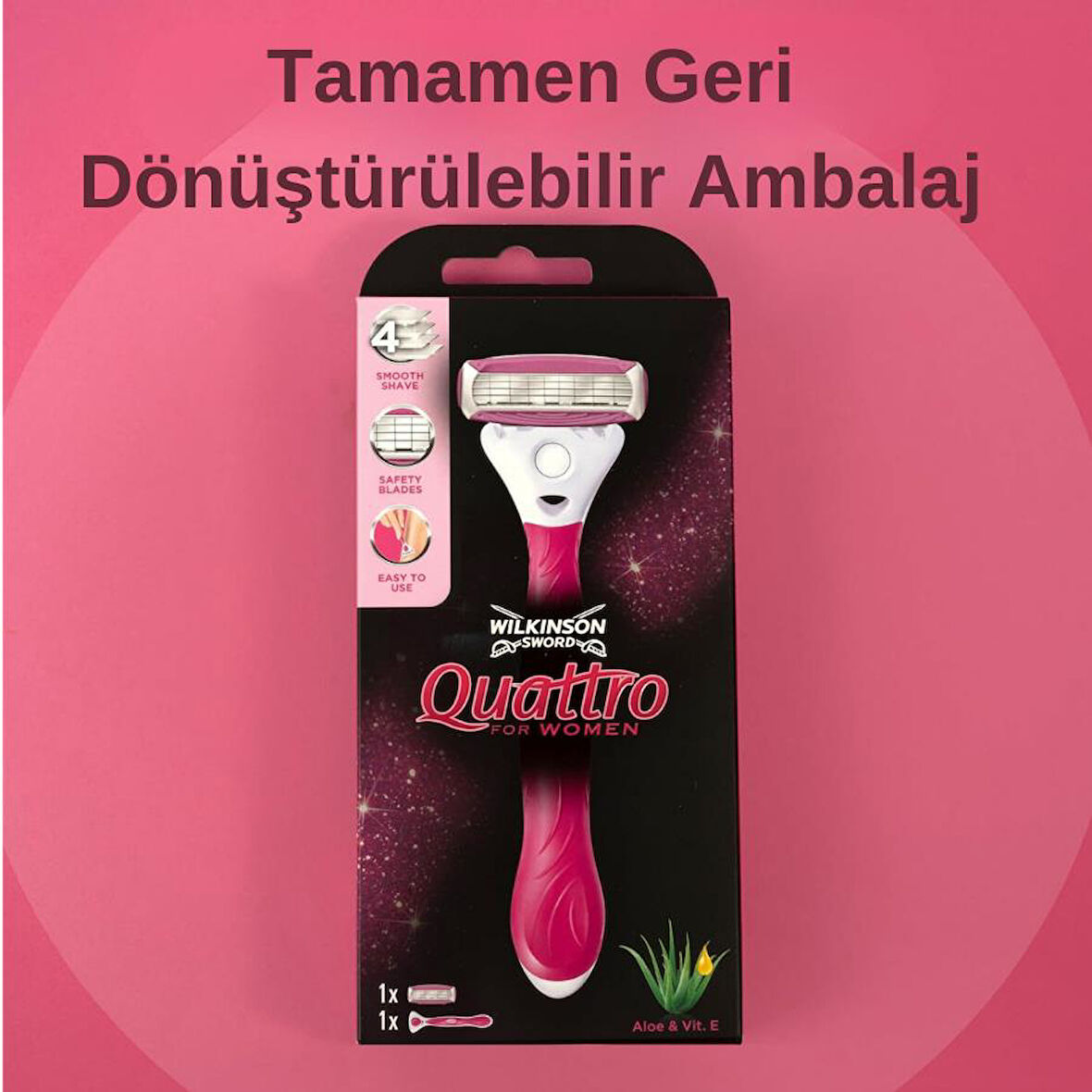 Wilkinson Sword Quattro Sistem Kadın Tıraş Bıçağı Vakumlu Tutma Aparatı İle Birlikte