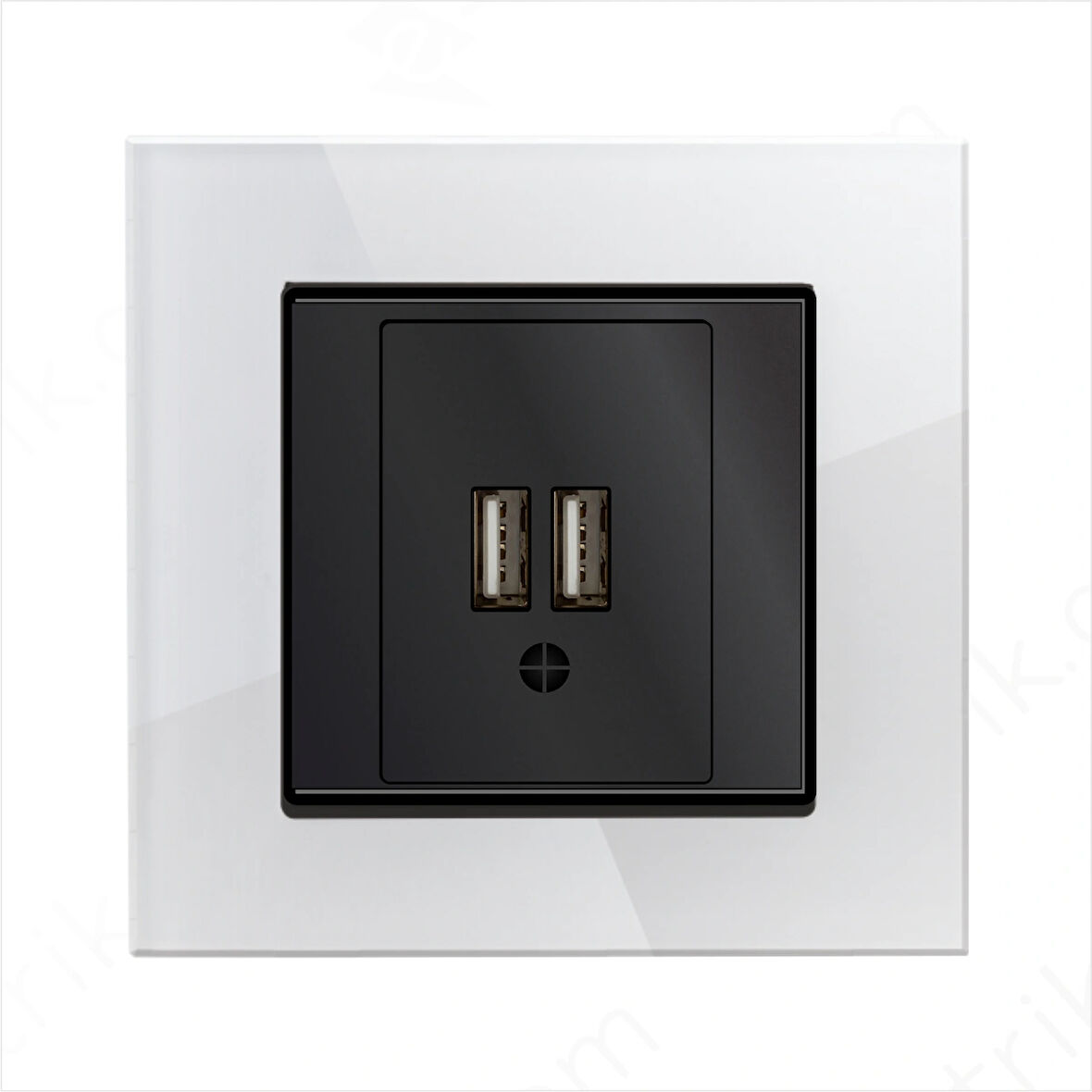 Asyagrup Ovivo Prime Elements Akrilik Cam Beyaz - Siyah 2X Usb Şarj Prizi - Çerçeve Dahil