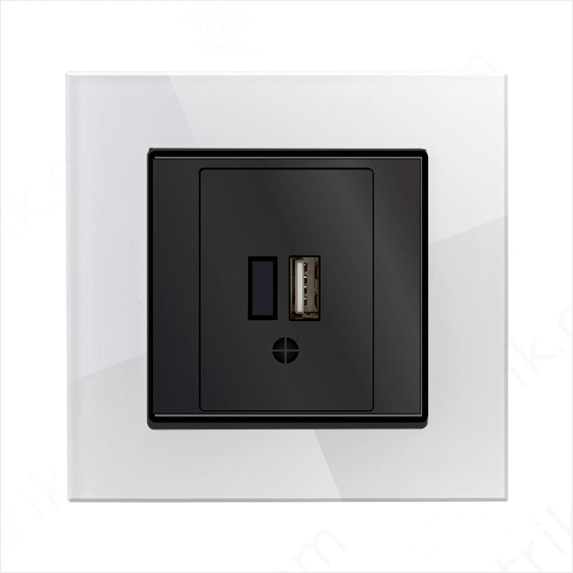Asyagrup Ovivo Prime Elements Akrilik Cam Beyaz - Siyah 1X Usb Şarj Prizi - Çerçeve Dahil