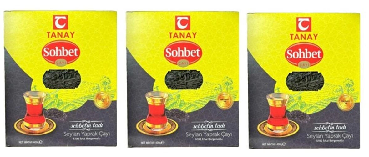 TANAY SOHBET BERGAMOTLI İTHAL YAPRAK SEYLAN ÇAYI 400 GR X 3 ADET