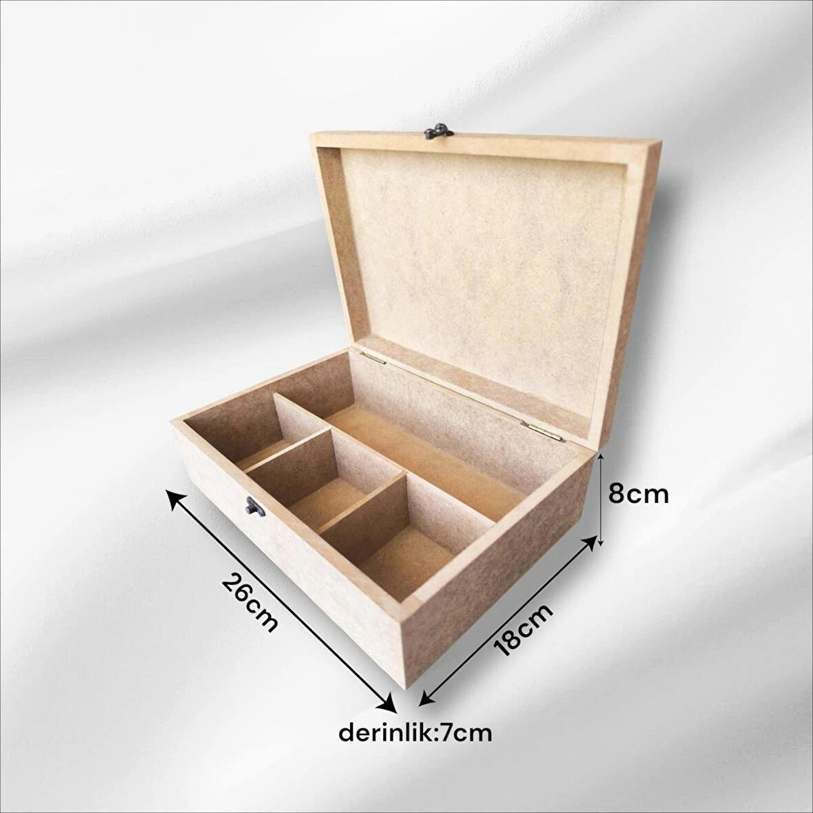Ham Ahşap-boyanabilir-4 Bölmeli-klipsli-takı-makyaj-aksesuar-dekoratif Çok Amaçlı Organizer Kutu