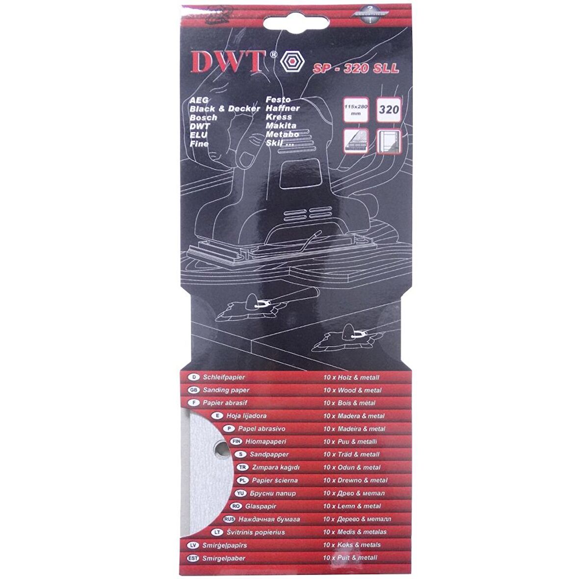 DWT SP-320SLL Dikdörtgen Delikli Zımpara Kağıdı 115x280mm 320 Kum