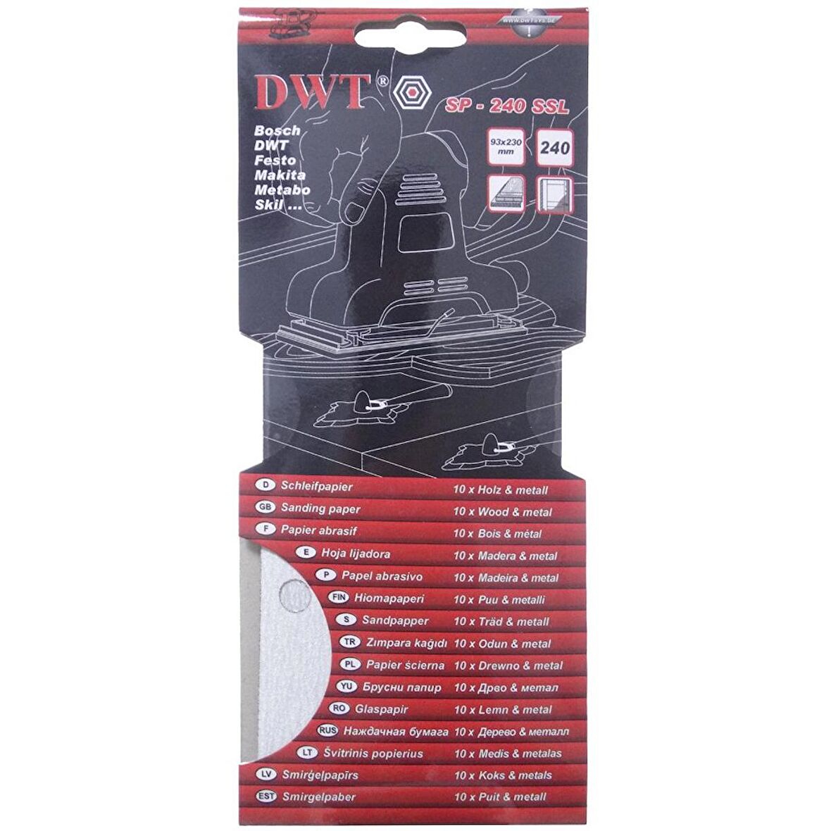 DWT SP-240SSL Dikdörtgen Delikli Zımpara Kağıdı 93x230mm 240 Kum