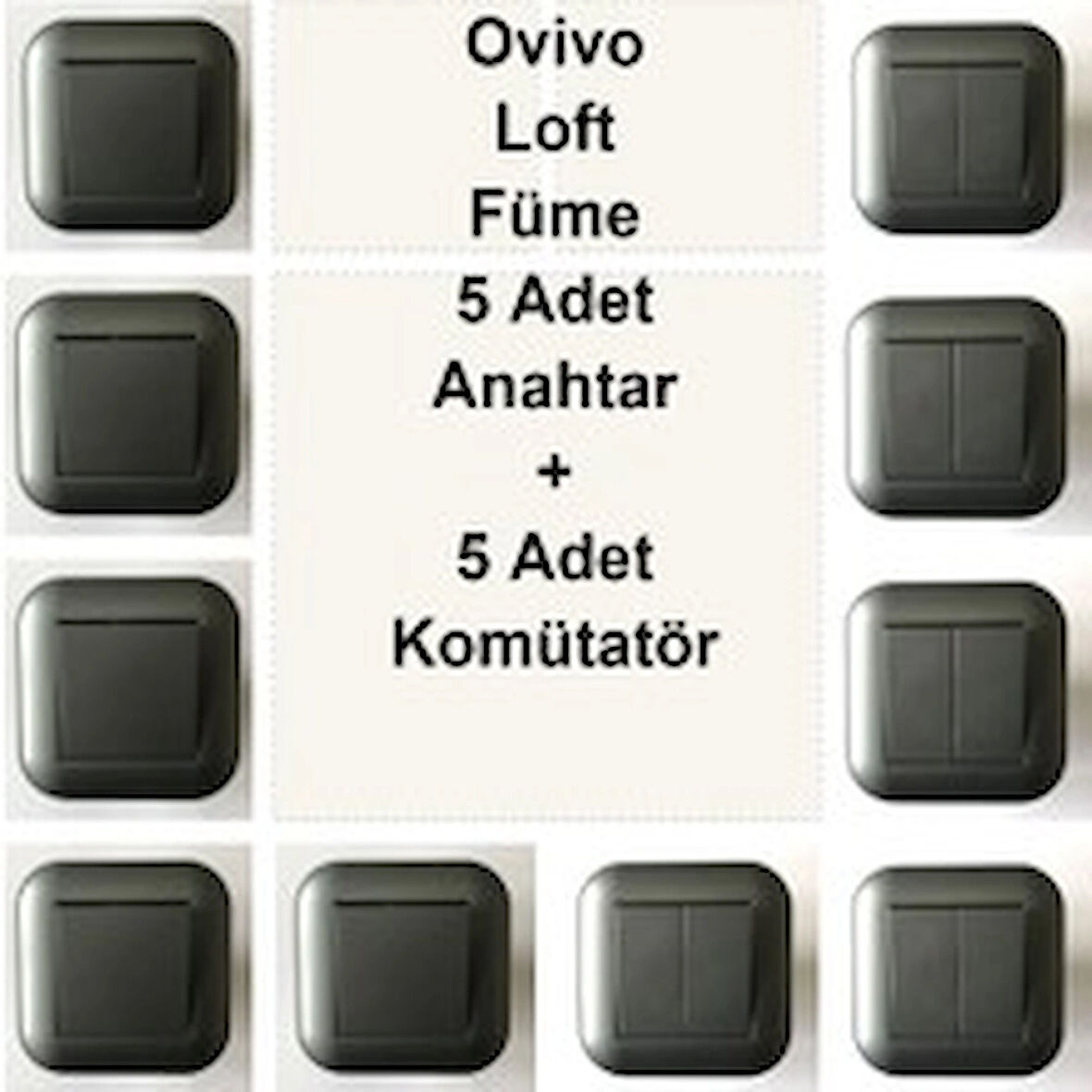 Asyagrup Ovivo Loft Füme İkili Set Anahtar Komütatör Çerçeve Dahil