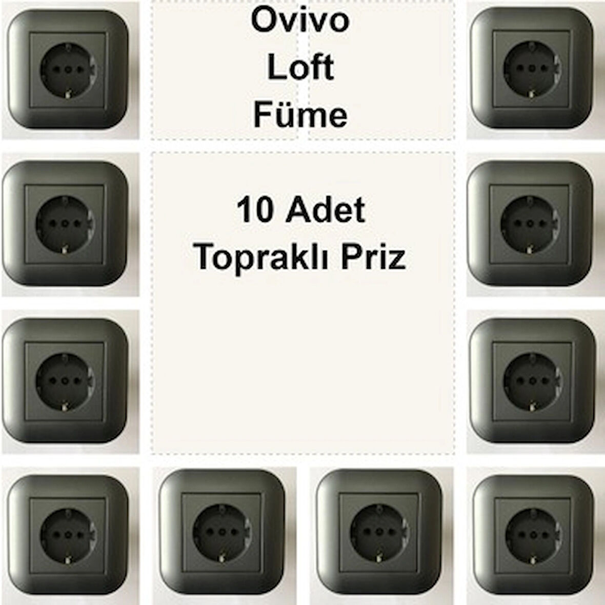 Asyagrup Ovivo Loft Füme Topraklı Priz - 10 Adet - Çerçeve Dahil