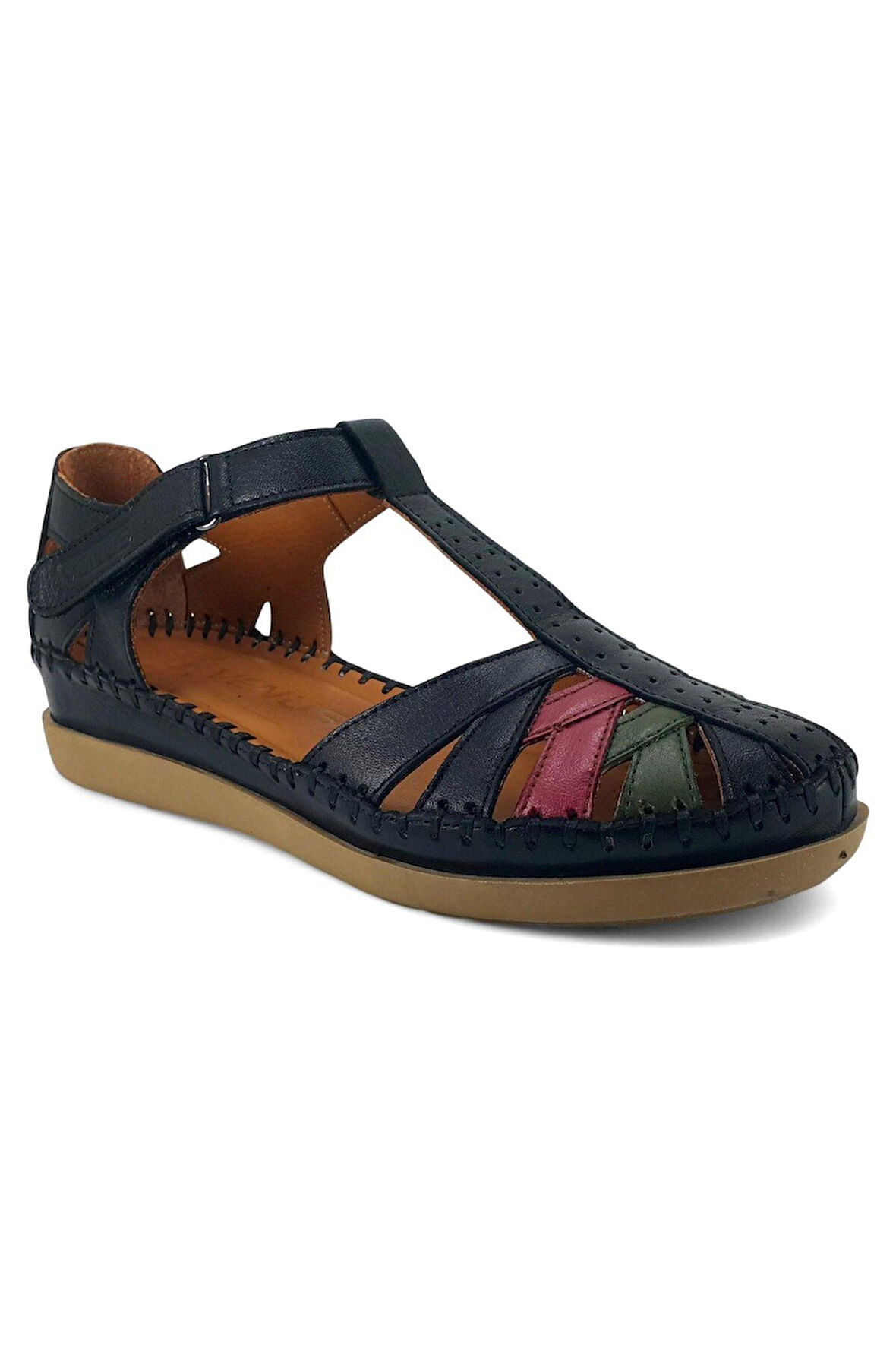 Venüs 25033540Y Kadın Hakiki Deri Renkli Kapalı Delikli Cırtlı Sandalet