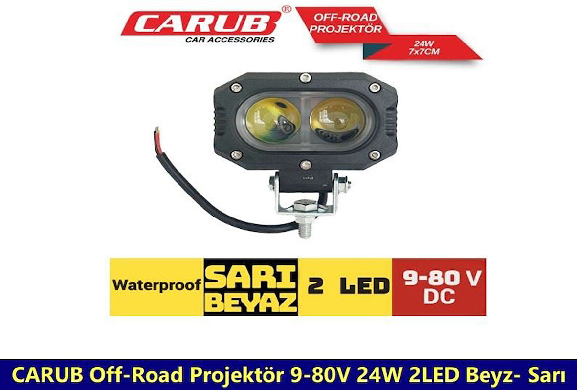 CARUB OFF-ROAD PROJEKTÖR 9-80V 24W 2LED BEYZ- SARI