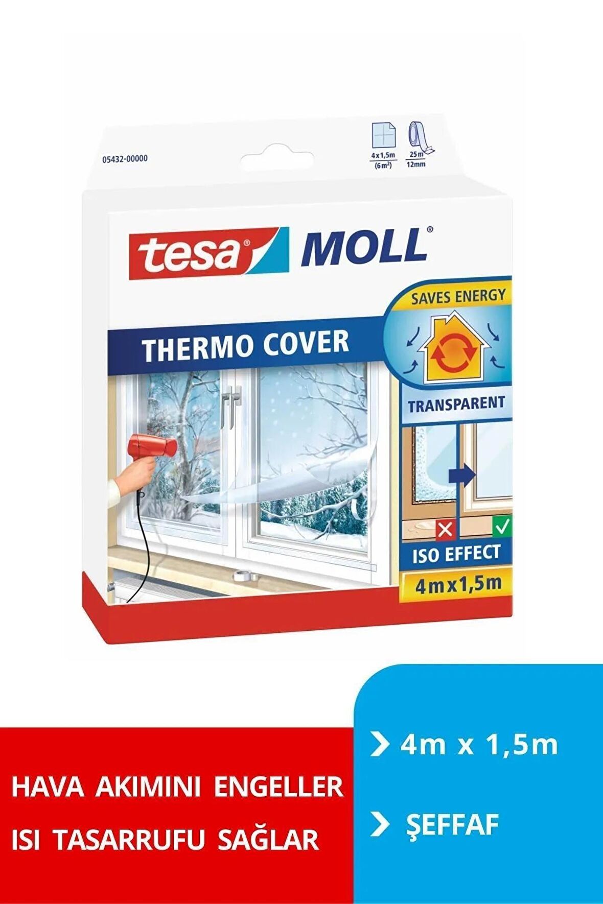 tesamoll® Pencere İzolasyon Yalıtım Filmi Termo Kılıf, Şeffaf, 4m x 1.5m