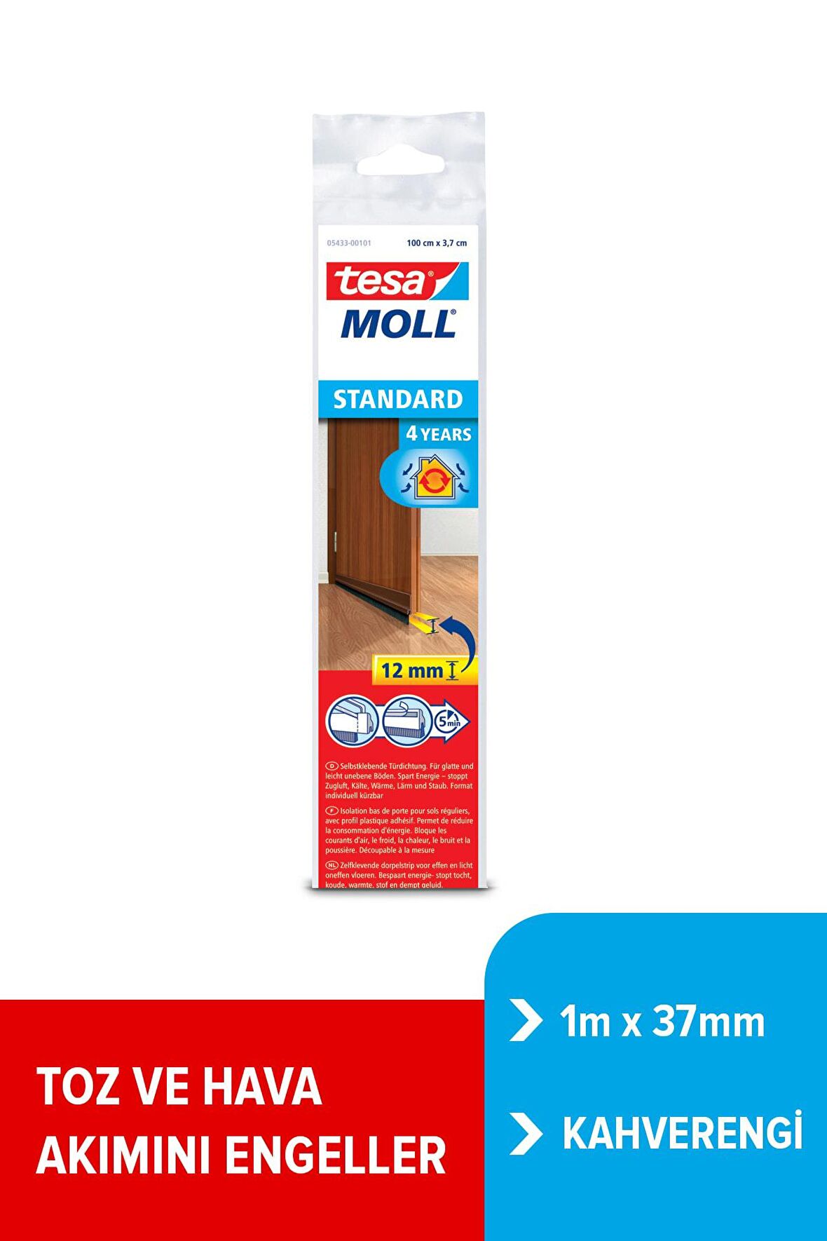 tesamoll® Kapı Altı Hava Akımı Önleyici Fırça, Standart , Kahverengi, 1m x 37mm