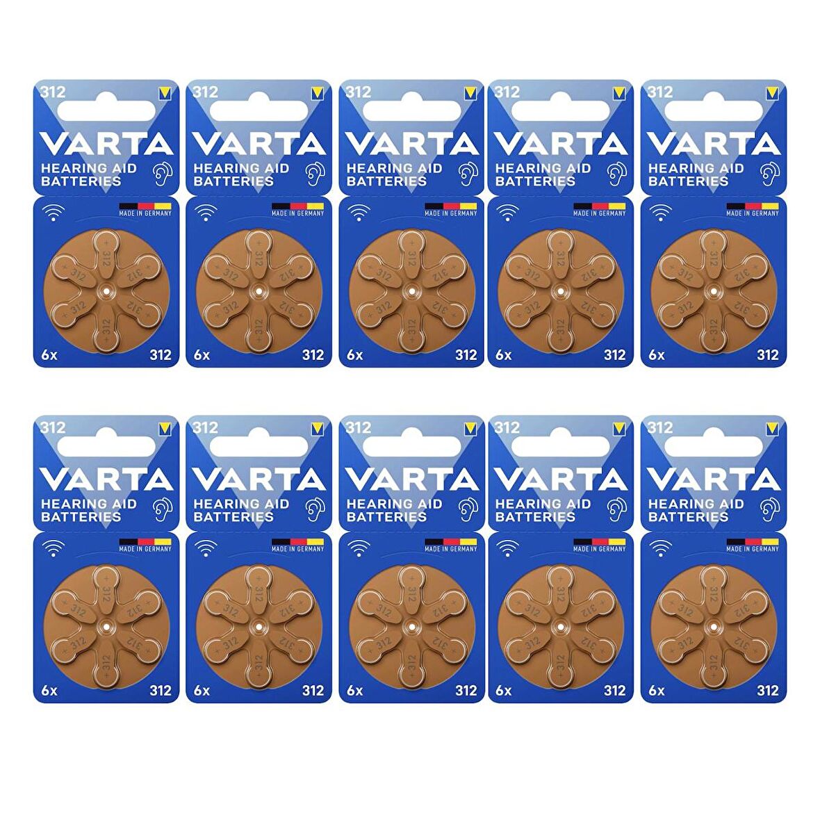 Varta 312 Numara İşitme Cihazı Pili 6'lı Blister 10 Adet(60 Adet)