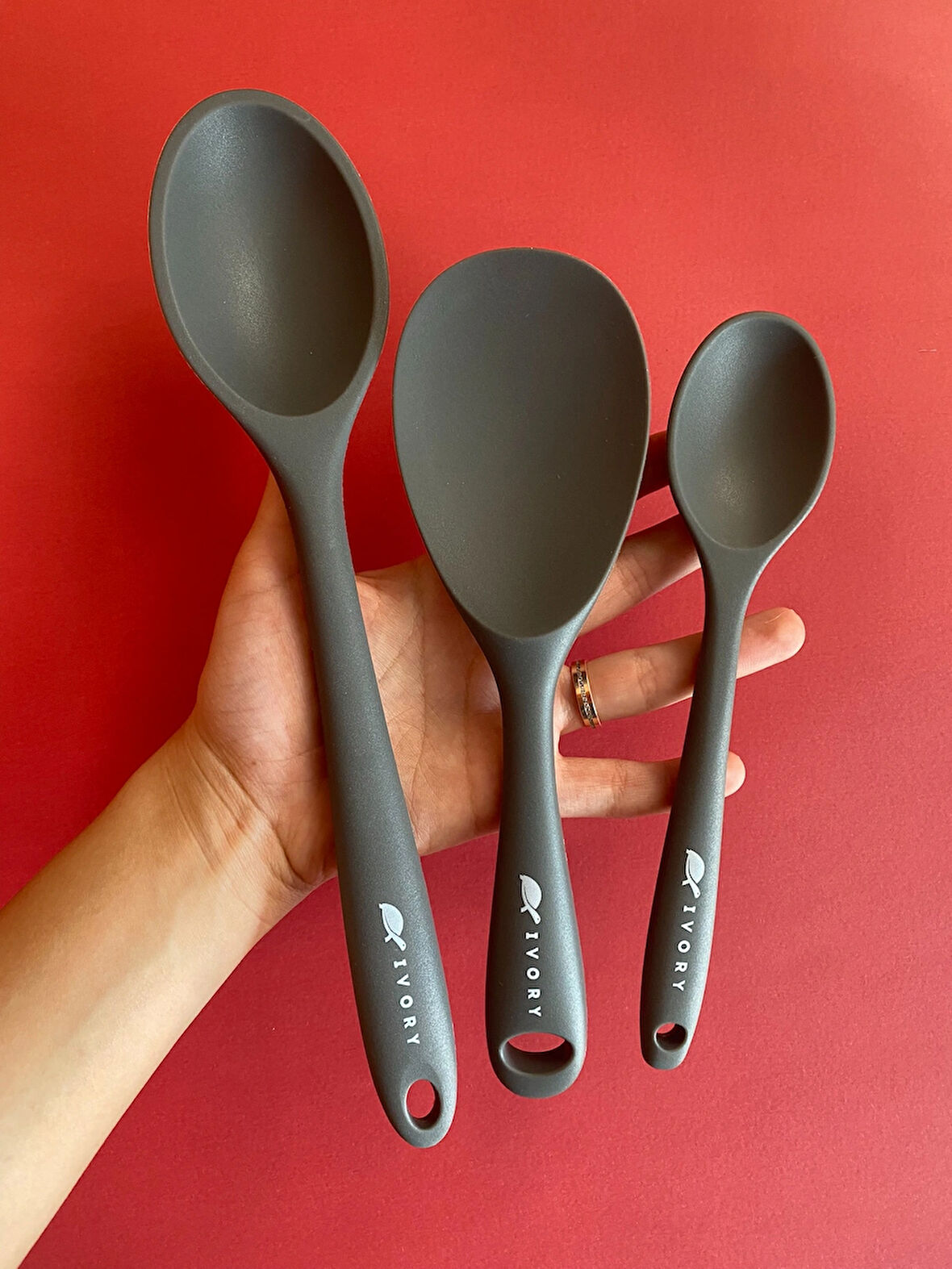 Sert Uçlu Isıya Dayanıklı Yanmaz Yapışmaz Silikon Uzun Kısa Derin Kaşık 28 Cm-20 cm/Kısa Kaşık 22 Cm