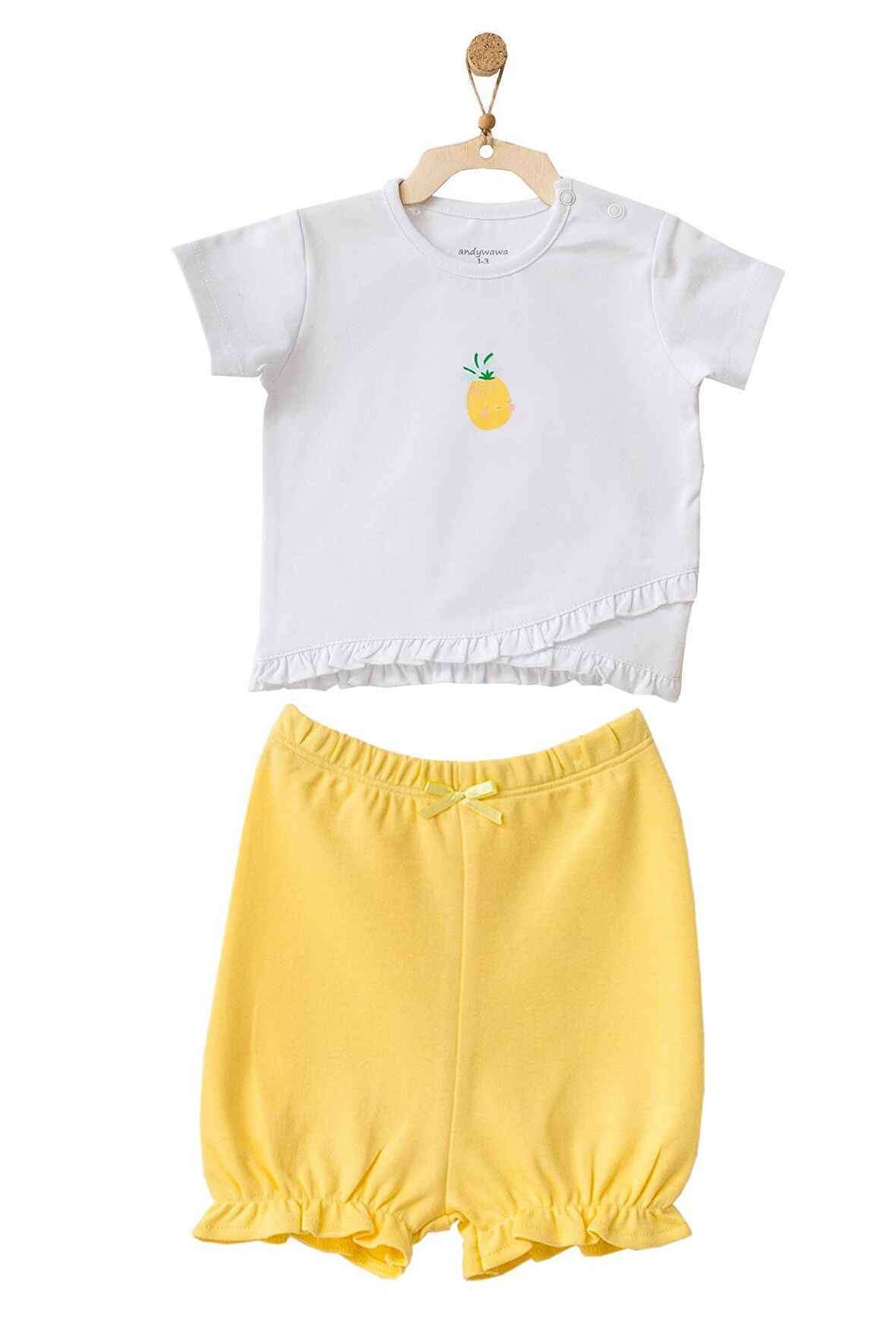Andywawa Kız Bebek Ananas Desenli Alt Üst Sarı Şort Takım AC21633R